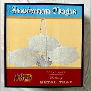 Cracker Barrel Snowman Magic Folding Metal Tray Tiered Snowflake Christmas